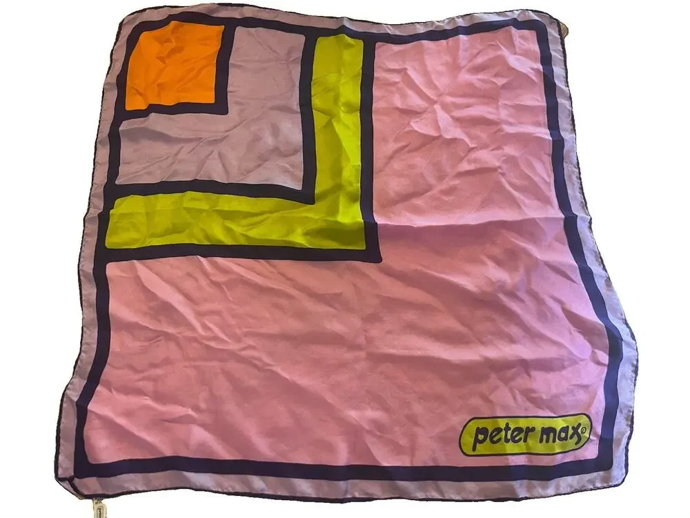 Vintage Peter Max Silk Scarf 20x20 Pop Art Square Handkerchief Made In Japan